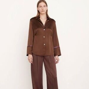 Vince Silk Pearl Button Down Blouse